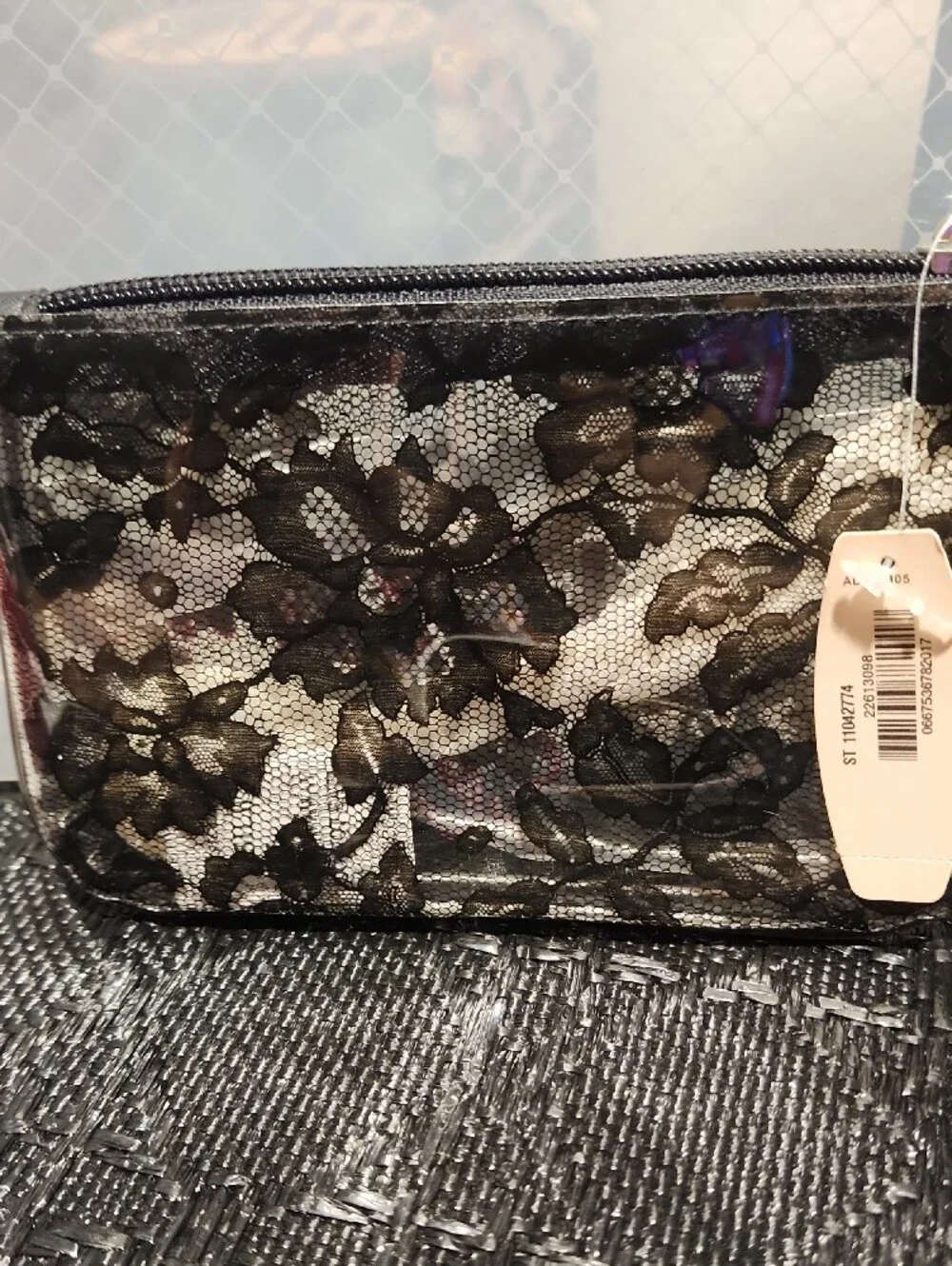 Victoria's Secret Black Lace Cosmetic Pouch with Pink Script